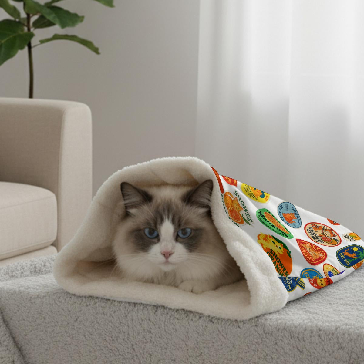 Vintage Fruit Sticker Cat Sleeping Bag