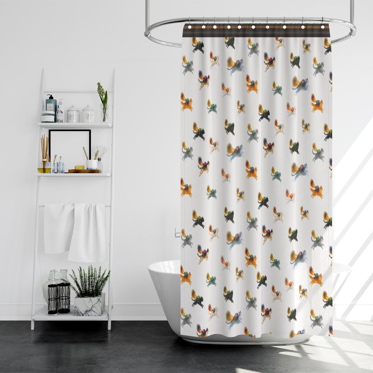 Medieval Rocket Cats Shower Curtain