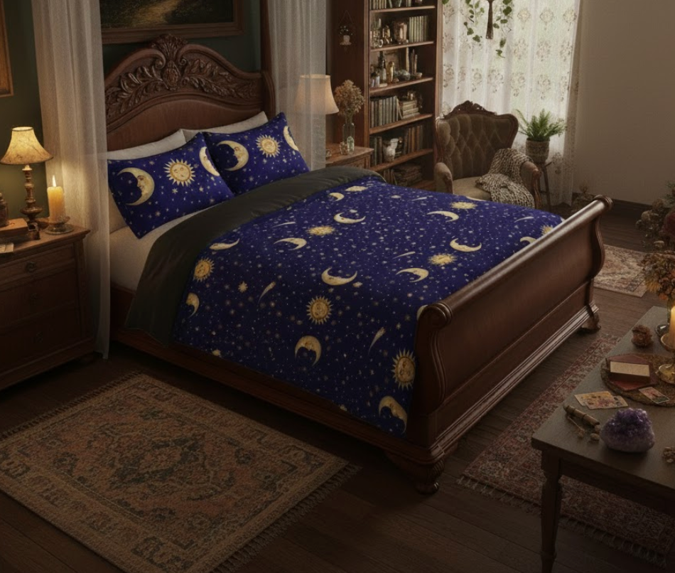 ✨Celestial Patchwork Bed Set | Y2K Bedding | Witchy Aesthetic Moon and Stars Duvet Cover✨|