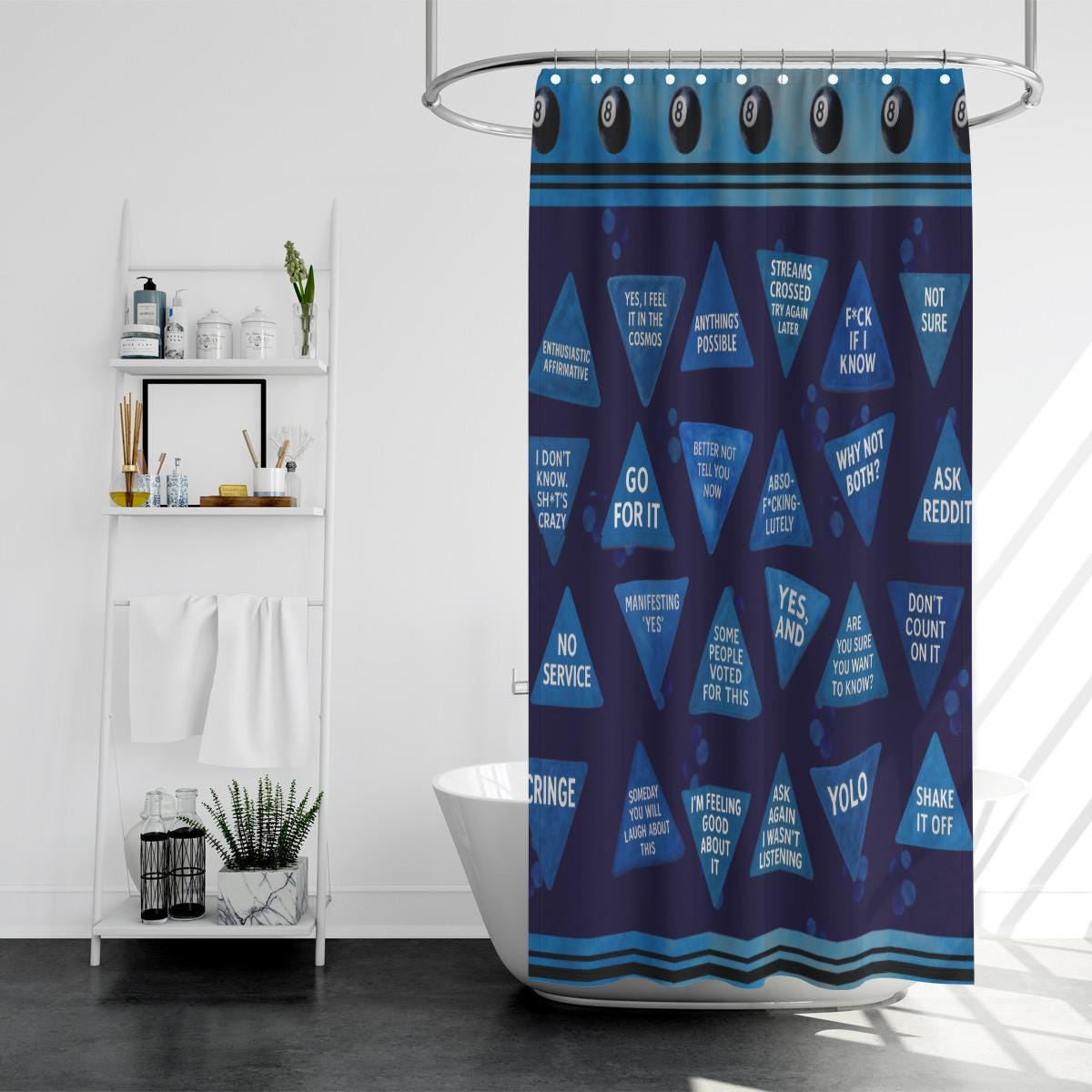 8 Ball Fortune Teller Shower Curtain | Funny Bathroom Curtain |