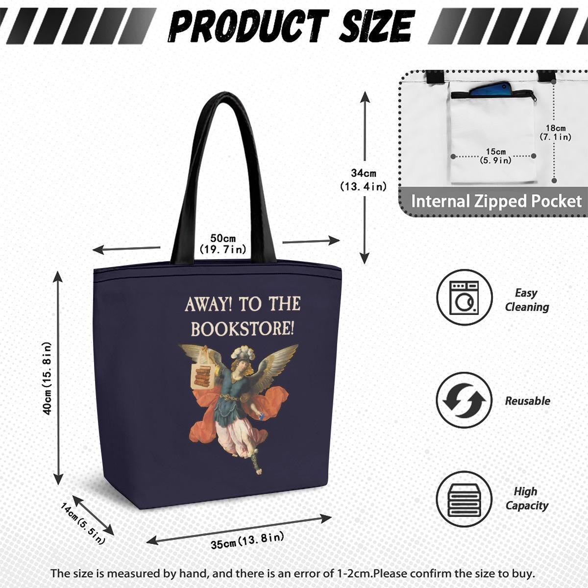 Rococo Book Lover Canvas Tote Bag: 'Away! To The Bookstore'