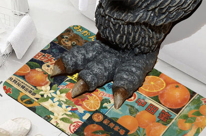 Showa Era Shower Orange Bath Mat: Retro Japanese Citrus Label, Diatomaceous Earth