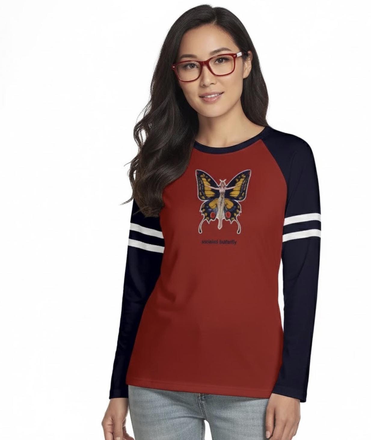 Socialist Butterfly Long Sleeve Tee | Y2K  Design |  Upcycled tshirt