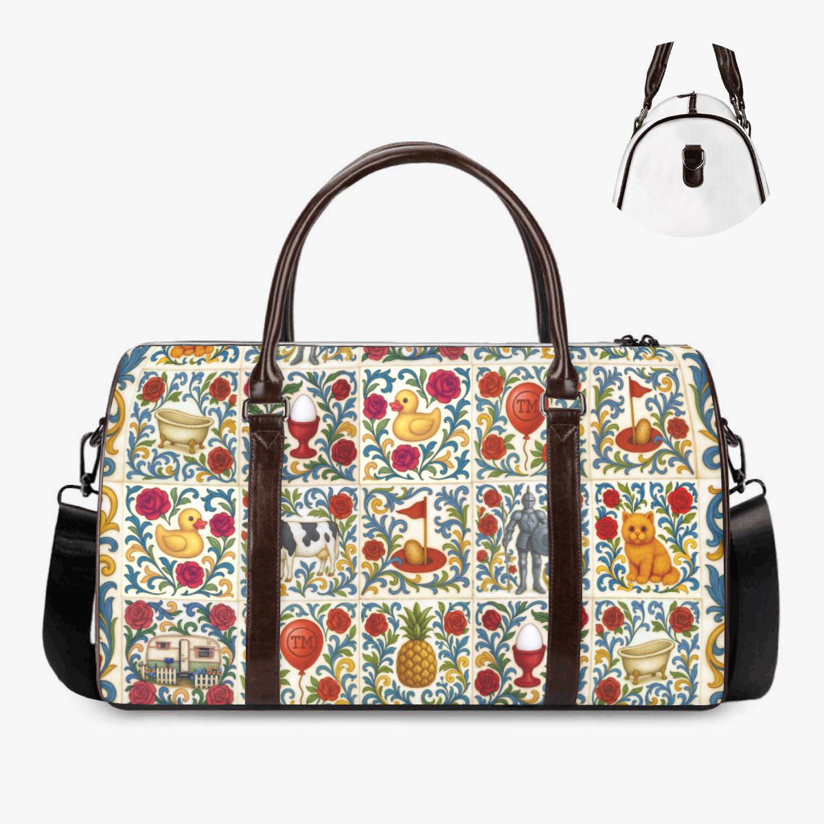 Taskmaster Inspired Majolica Duffel Bag | Mixed Tile Print