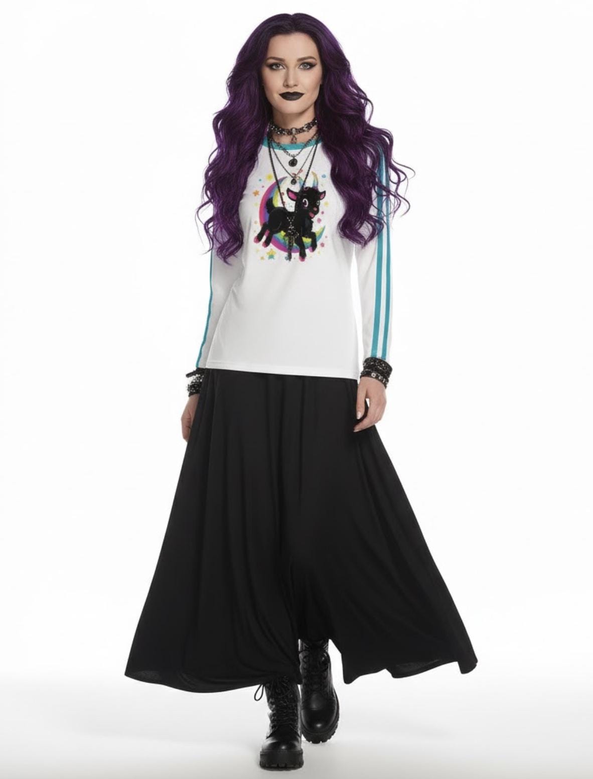 Whimsygoth Long Sleeve Tee: Black Phillip Goat, Witchy Y2K Style