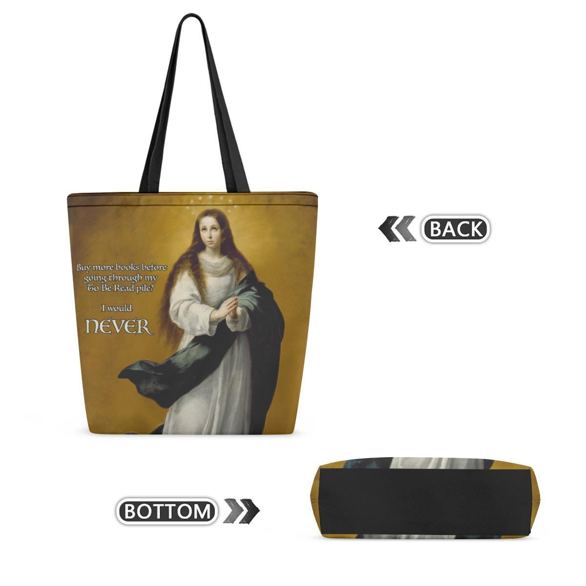 Funny TBR Pile Canvas Tote: Rococo Angel Book Bag for BookTok