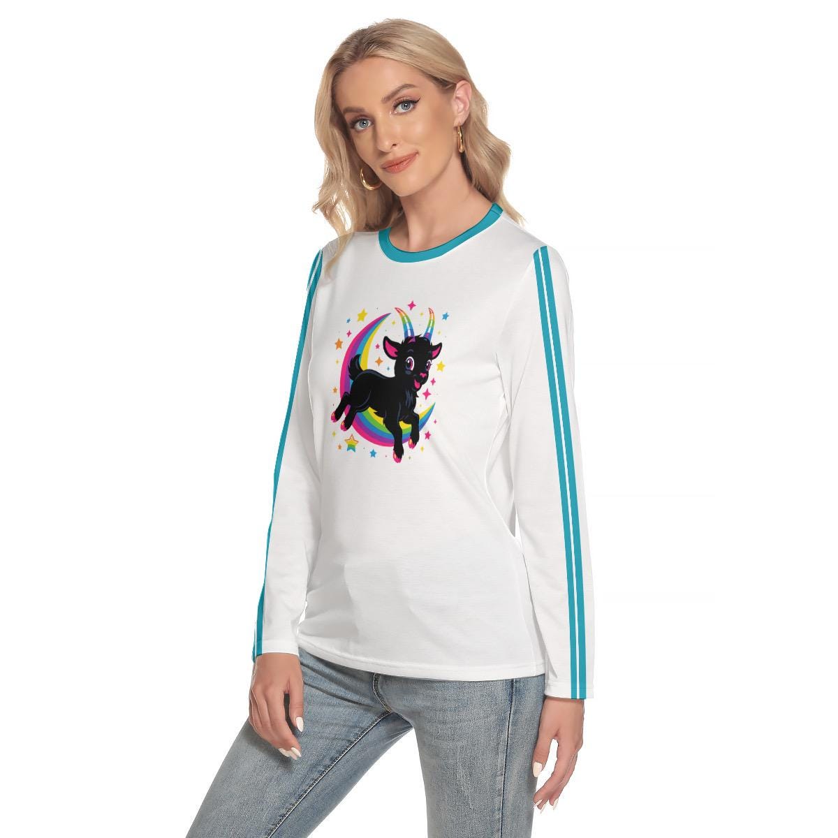 Whimsygoth Long Sleeve Tee: Black Phillip Goat, Witchy Y2K Style