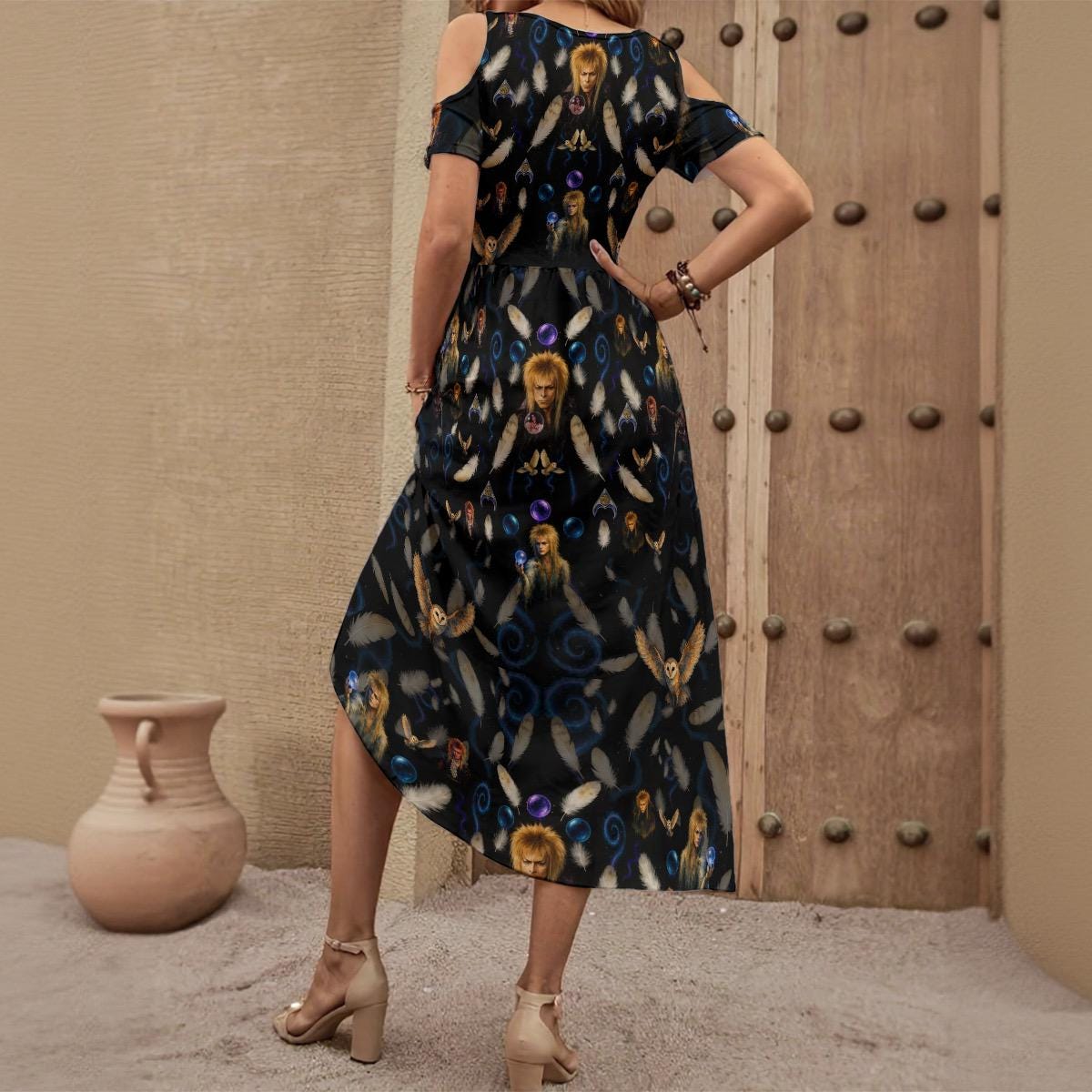 Fantasy Maze Inspired "Goblin King Kaleidoscope"  Maxi Off Shoulder Dress Fanmade Merch