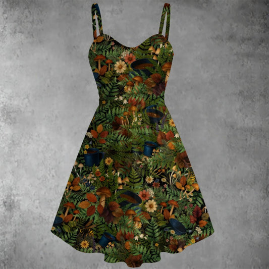 Antler Queen Inspired Forest Dress: Mushroom & Fern Cottagecore Parody