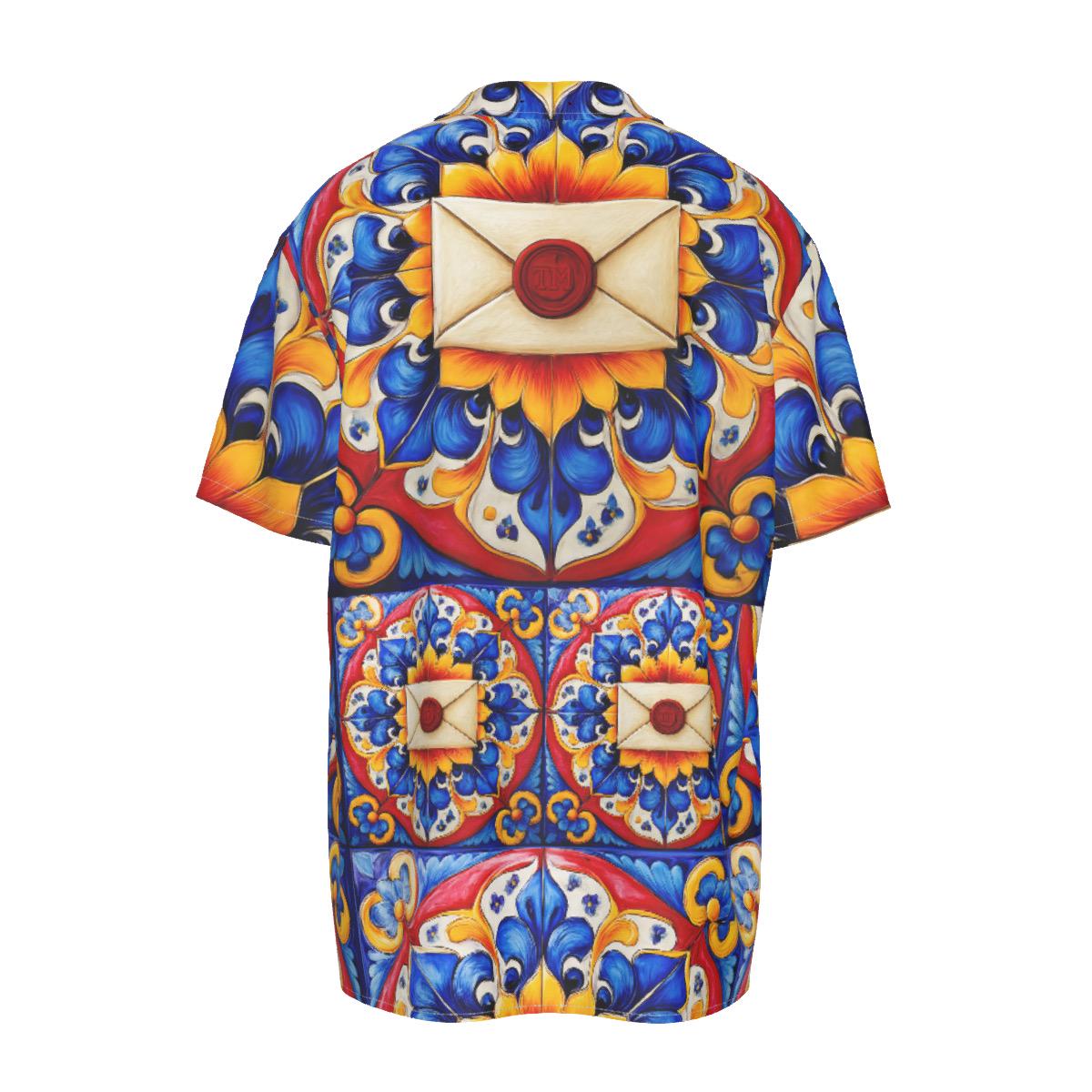 Taskmaster Majolica Silk-Style Shirt | Tile Print Fan Art Men’s Short Sleeve Top
