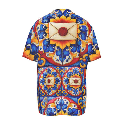 Taskmaster Majolica Silk-Style Shirt | Tile Print Fan Art Men’s Short Sleeve Top