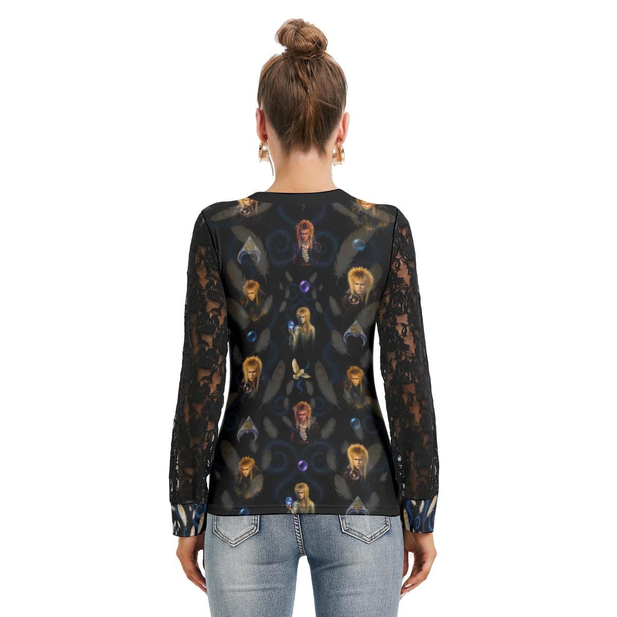Fantasy Maze Inspired Lace Sleeve Shirt: Goblin King Fashion Parody