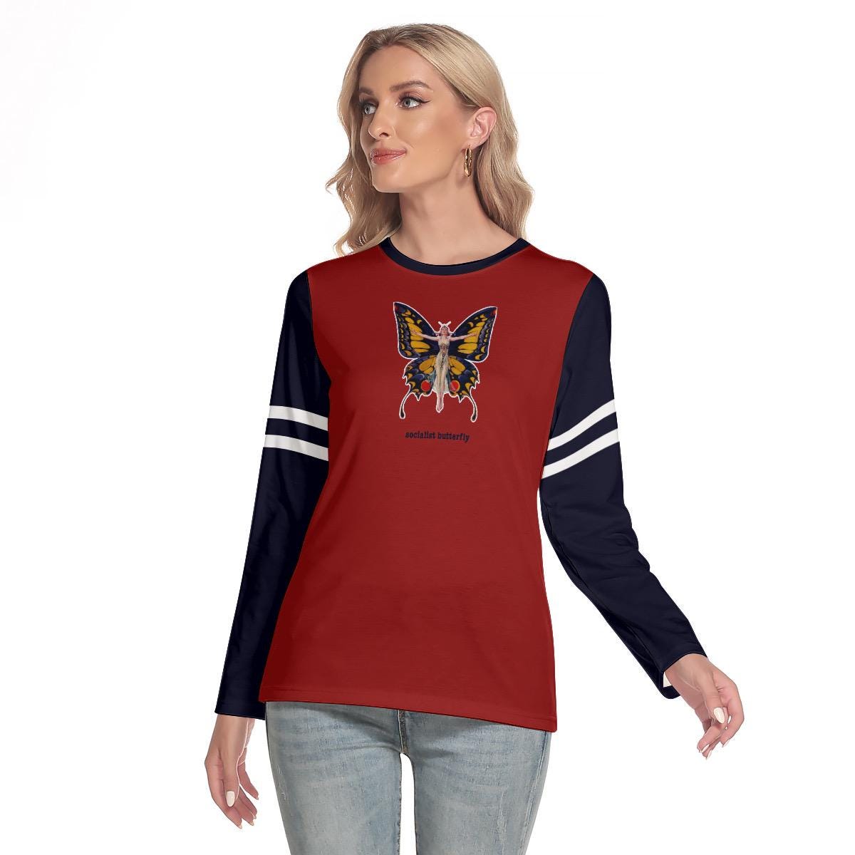 Socialist Butterfly Long Sleeve Tee | Y2K  Design |  Upcycled tshirt