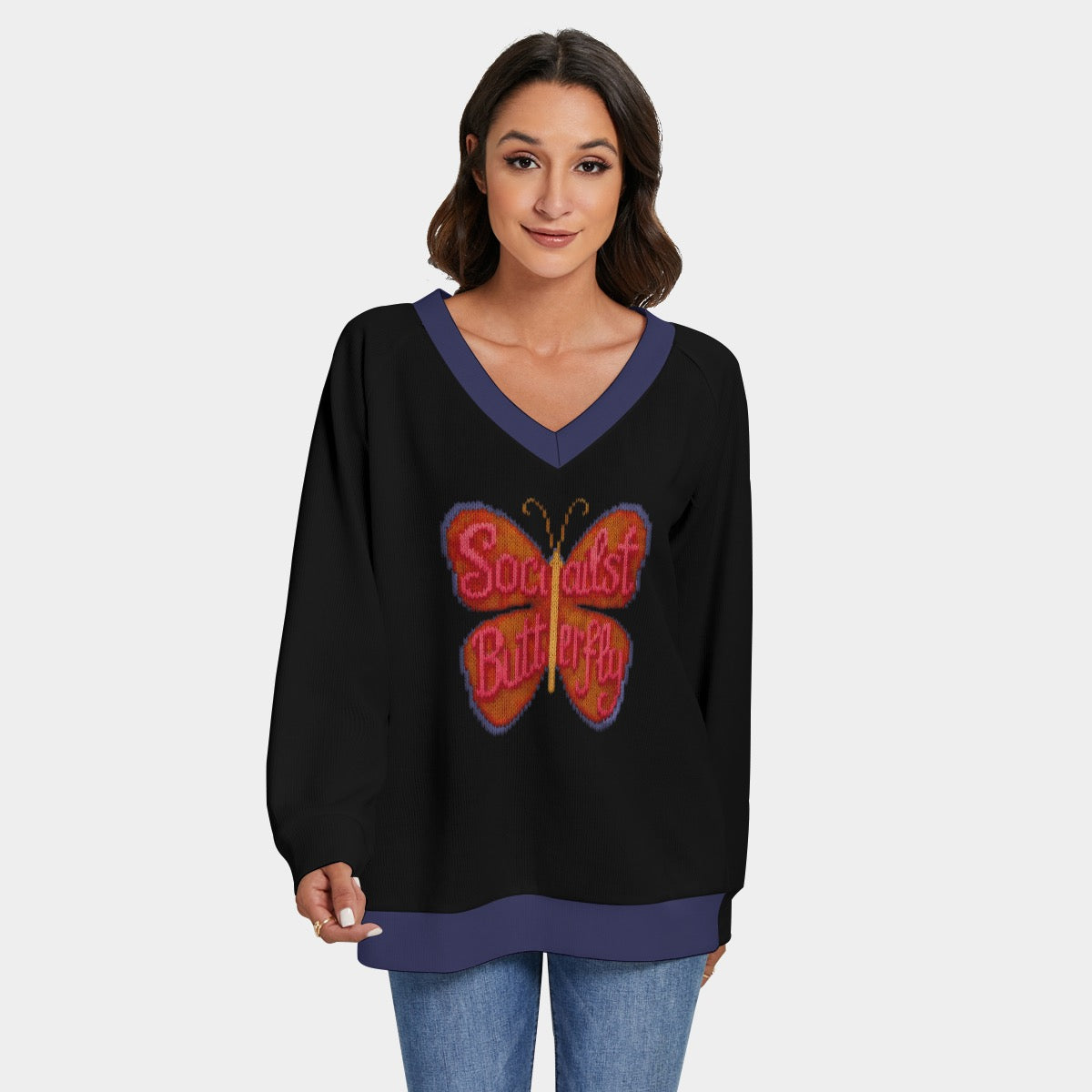 🦋 Y2K Fashion Throwback Socialist Butterfly Sweater | Retro Pop Art Pullover