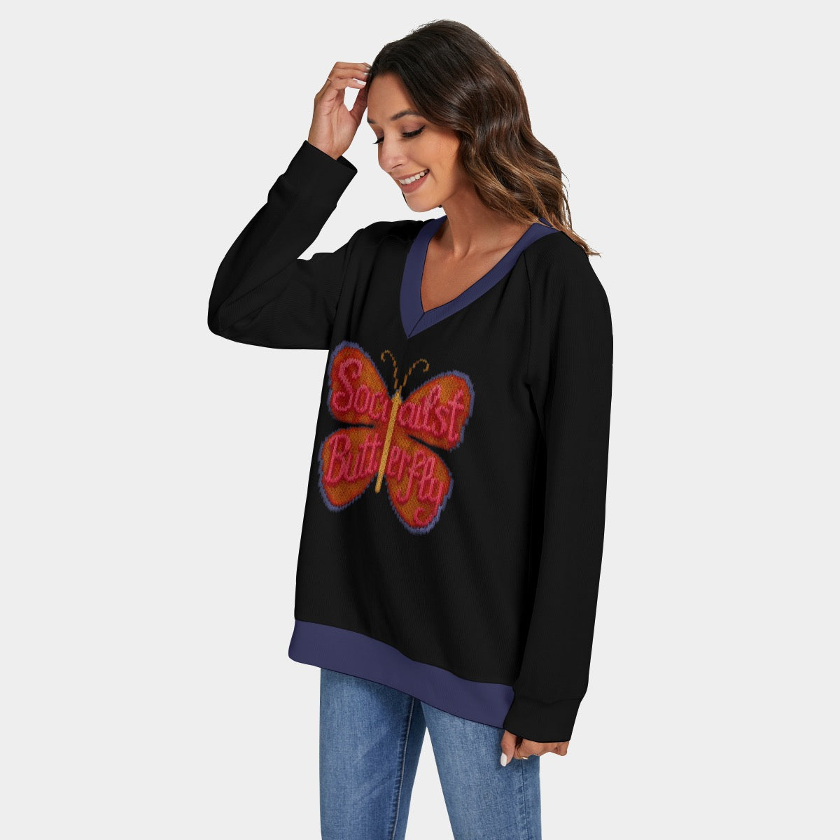 🦋 Y2K Fashion Throwback Socialist Butterfly Sweater | Retro Pop Art Pullover