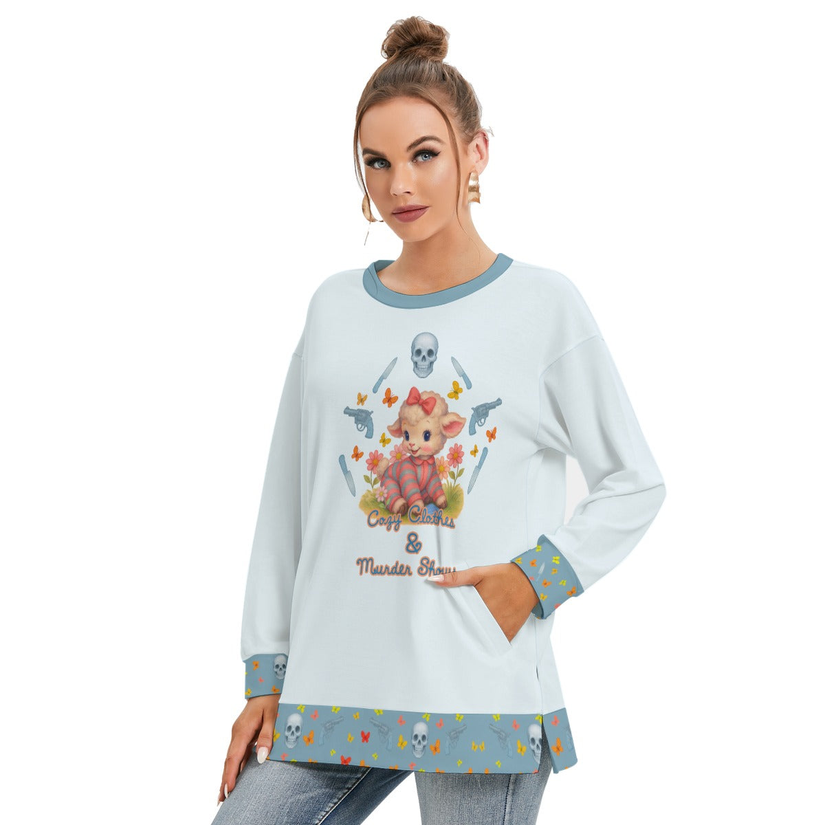 Cozy Clothes and Murder Shows Kitschy Sweatshirt