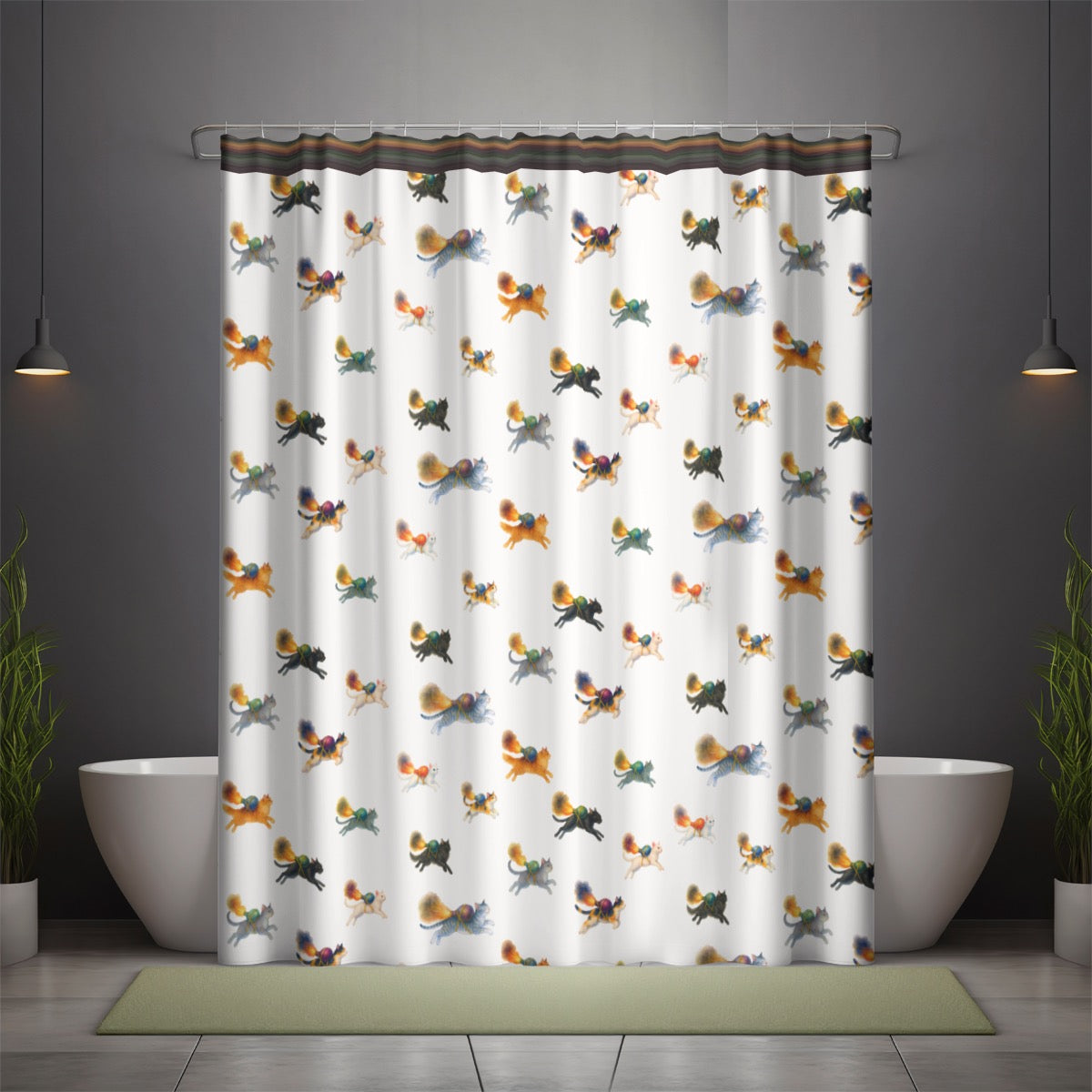 Medieval Rocket Cats Shower Curtain