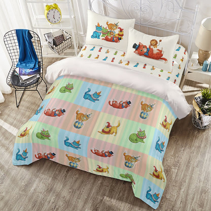 🎪 Dopamine KidCore Retro Cat Bed Set | Whimsical Storybook Circus Kittens | Teen Bedroom 🐱