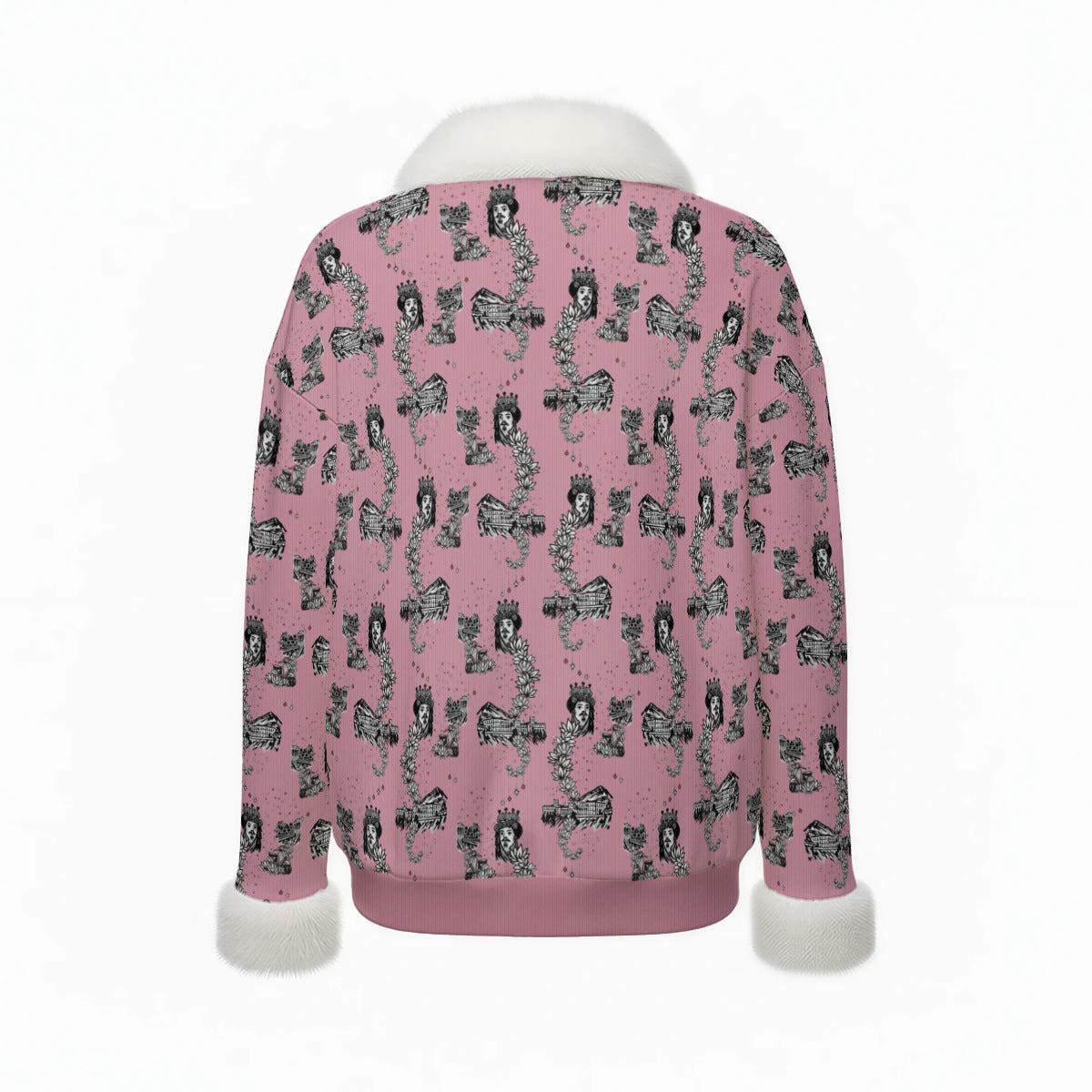 Timeless Tanya Faux Knit V-Neck Sweater Top with Fur Trim