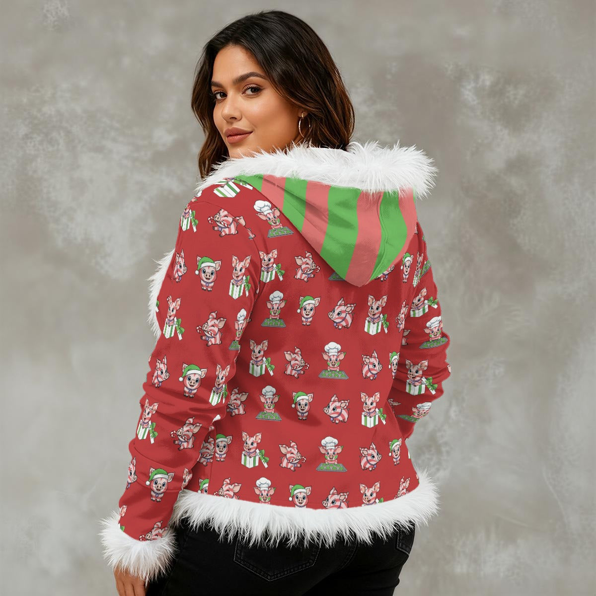 Peppermint Preston Velvet Shimmer Fur-Trimmed Hoodie