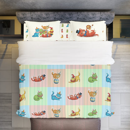 🎪 Dopamine KidCore Retro Cat Bed Set | Whimsical Storybook Circus Kittens | Teen Bedroom 🐱