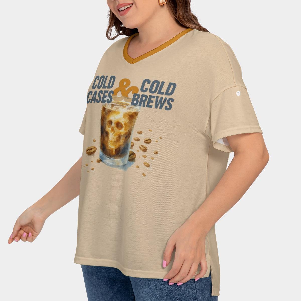 Plus Size True Crime Coffee Lover T-Shirt: Cold Cases & Cold Brews