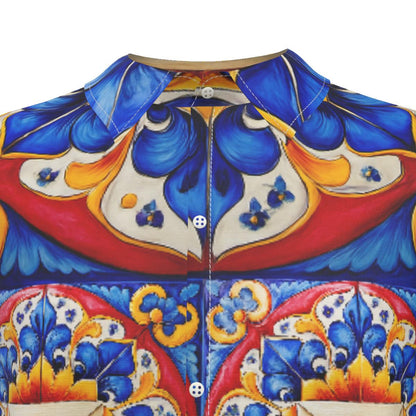 Taskmaster Majolica Silk-Style Shirt | Tile Print Fan Art Men’s Short Sleeve Top