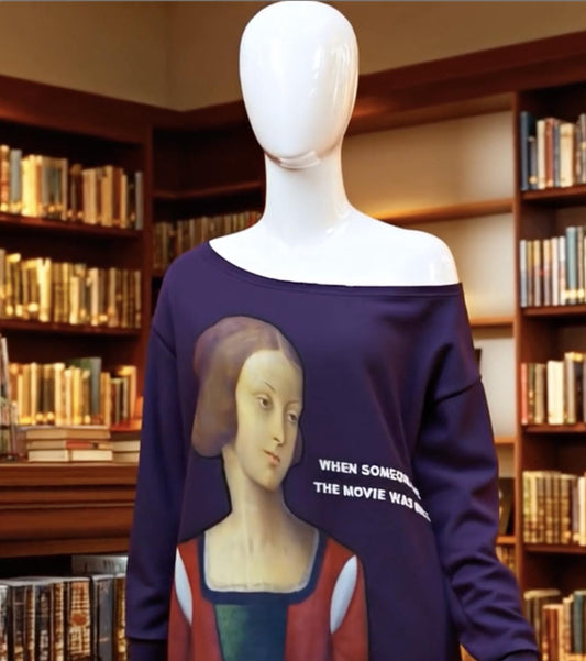 Book vs Movie Off-Shoulder Sweatshirt – Book Lovers Funny Meme Top
