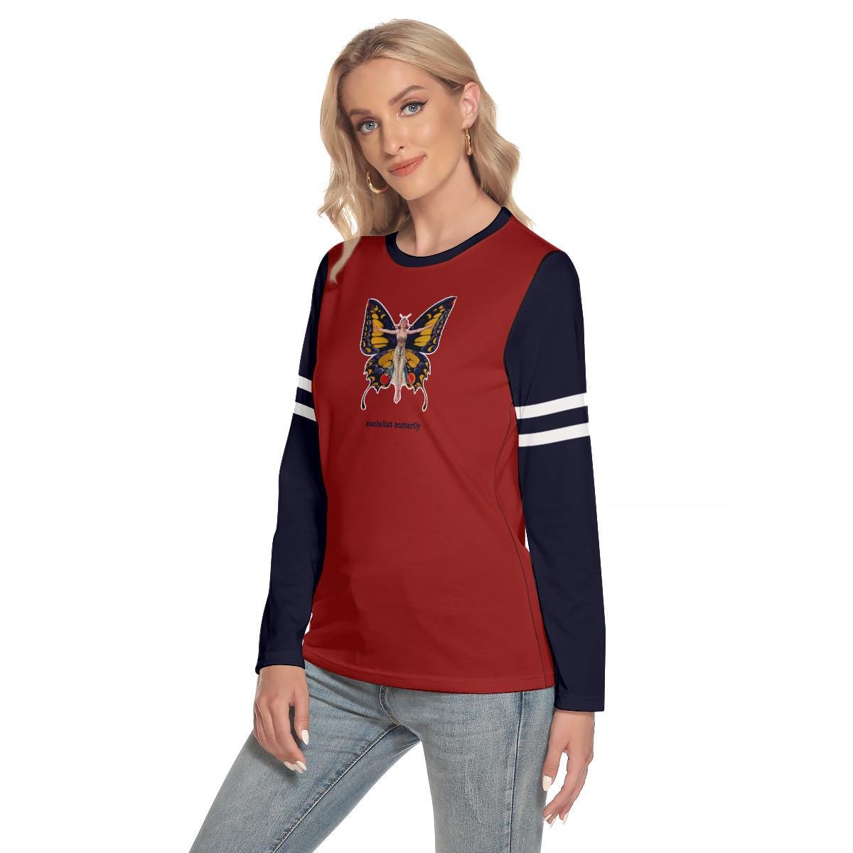 Socialist Butterfly Long Sleeve Tee | Y2K  Design |  Upcycled tshirt