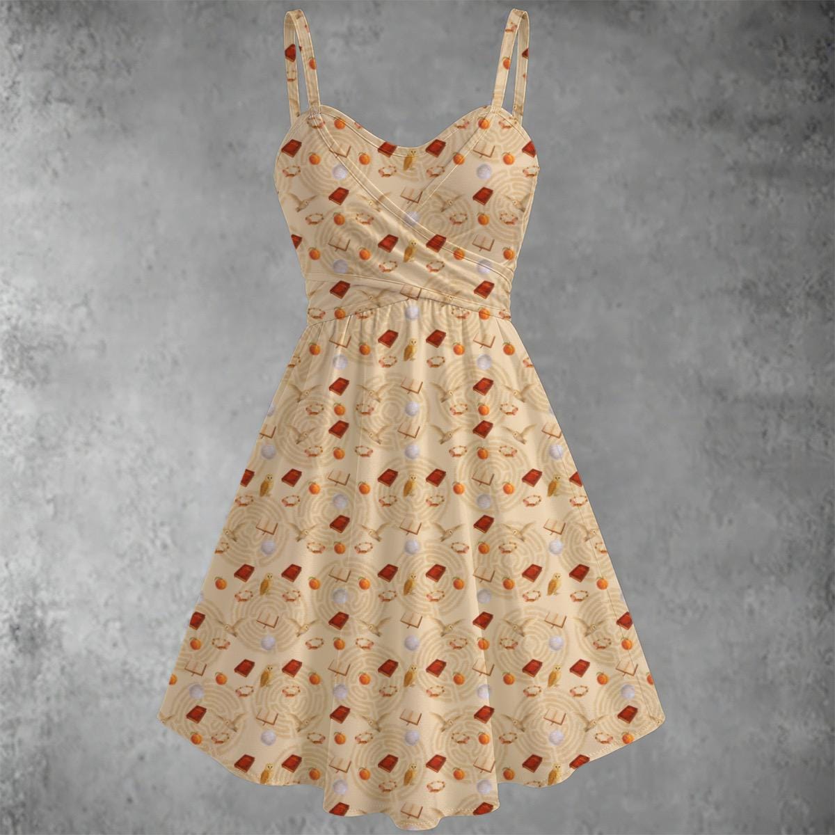 Labyrinth Inspired Dress: Sweetheart Neckline, Flowy Cosplay - "Aged Pages Cream"