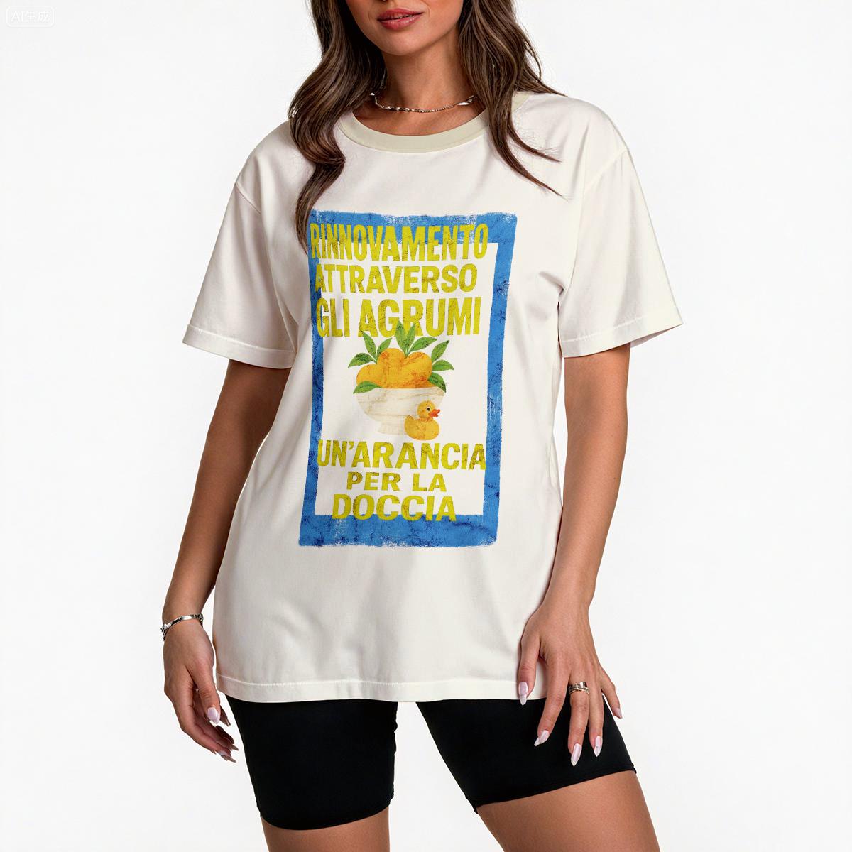 Shower Orange T-Shirt: Vintage Italian Soda, Rubber Duck Print