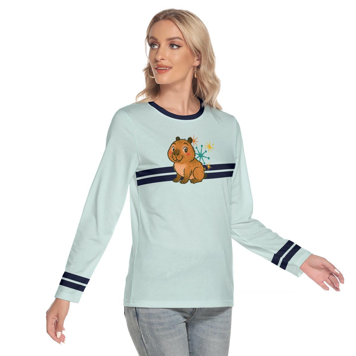 Kitschy Retro Y2K Capybara Long Sleeve Top | Atomic Starburst 2000s Nostalgia