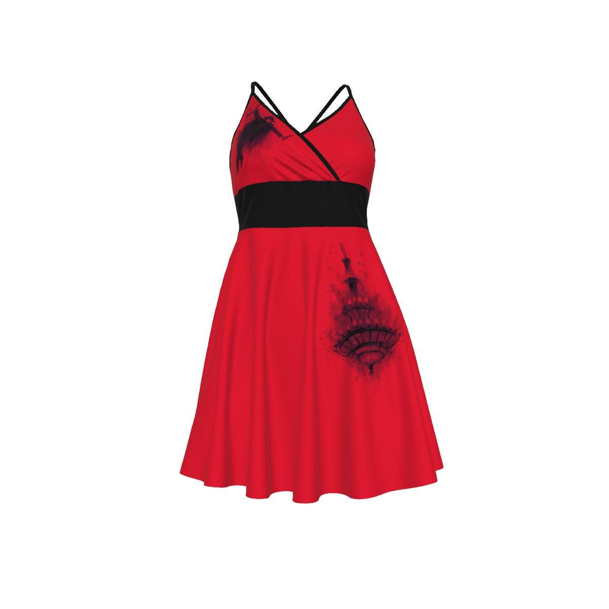 Falling Chandelier Dress • Phantom Fanmade Merch • Red Cami V-Neck Dress • Dramatic Theatercore Fash