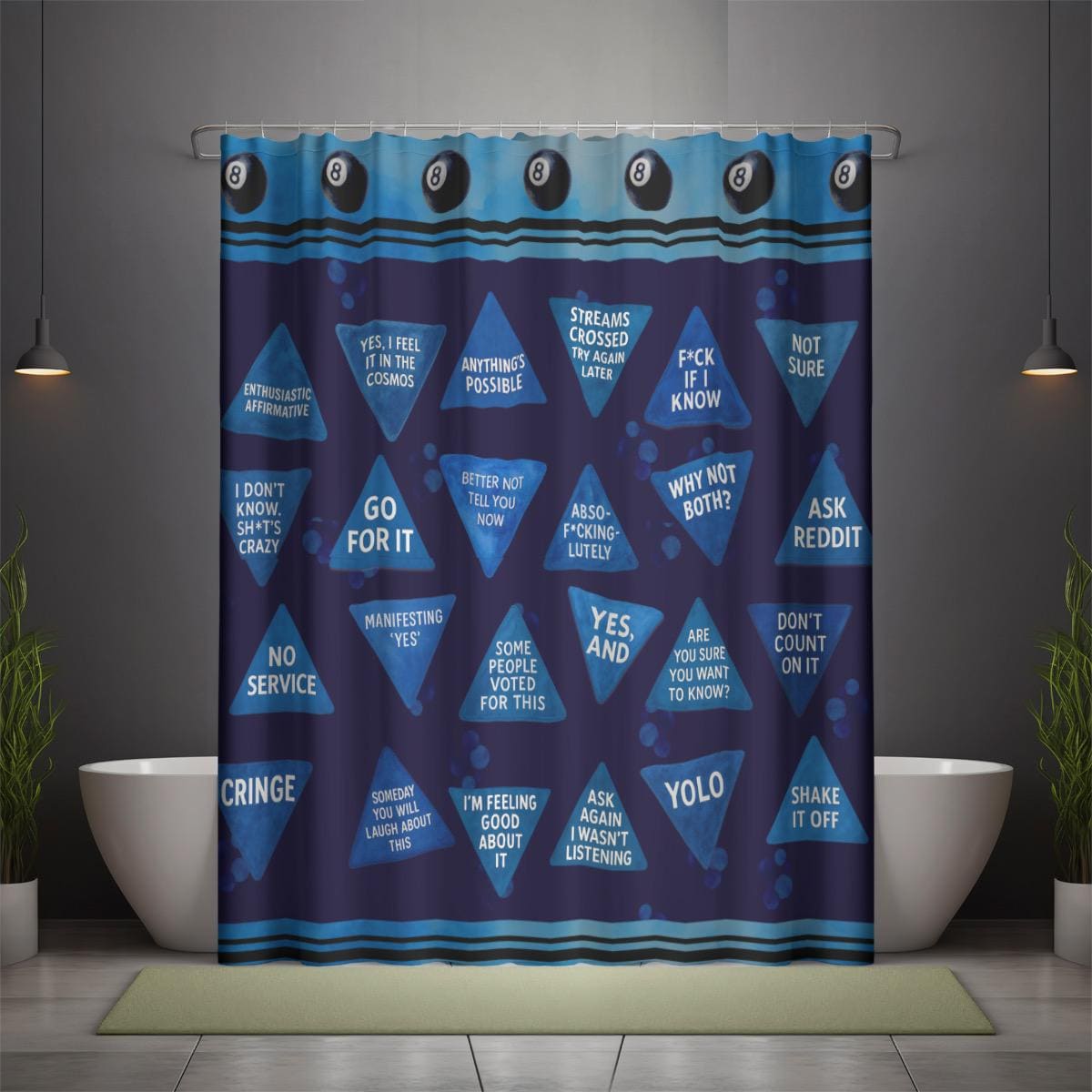 8 Ball Fortune Teller Shower Curtain | Funny Bathroom Curtain |