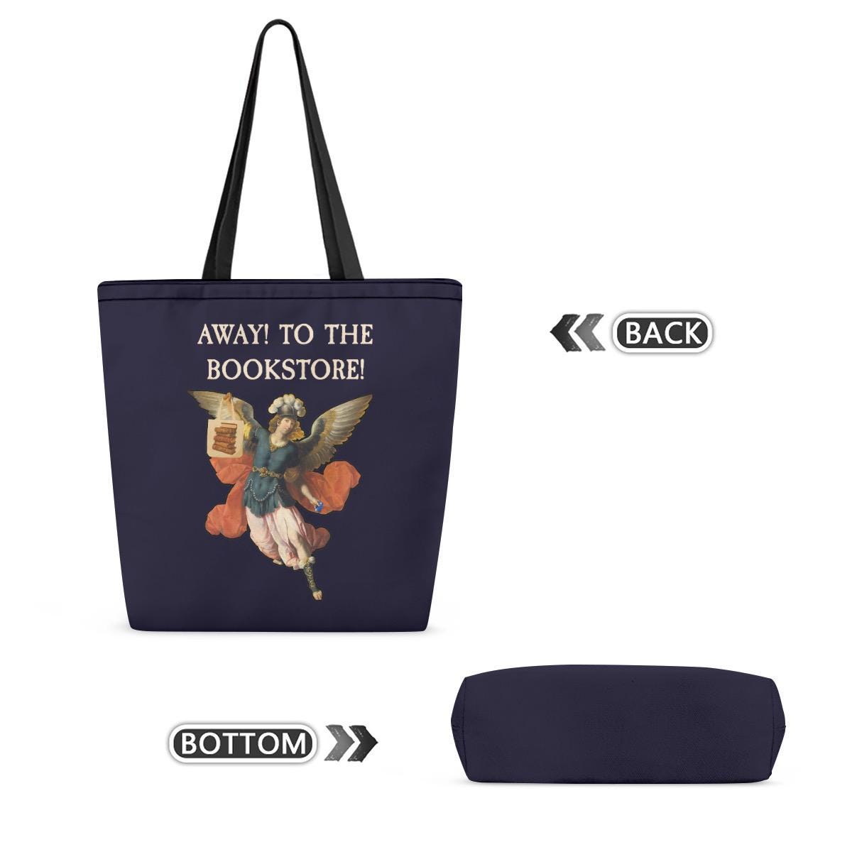 Rococo Book Lover Canvas Tote Bag: 'Away! To The Bookstore'