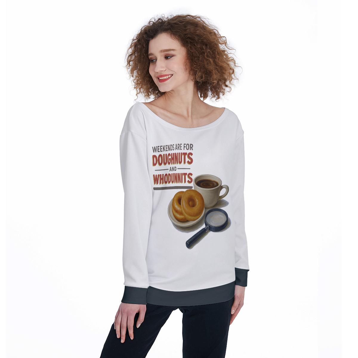 Doughnuts and Whodunnits Off Shoulder Sweatshirt | Cozy True Crime Podcast | Mystery Lover Gift