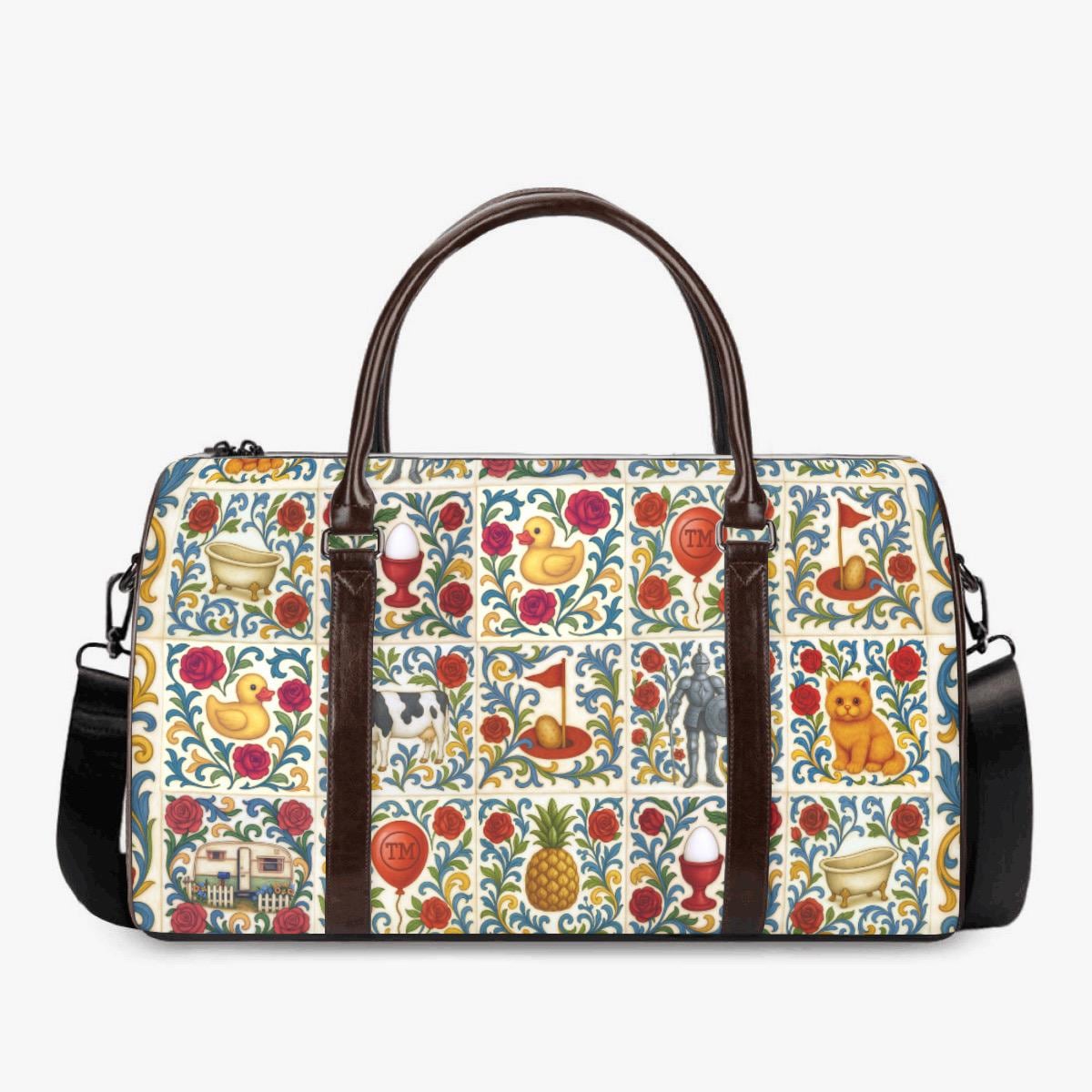Taskmaster Inspired Majolica Duffel Bag | Mixed Tile Print