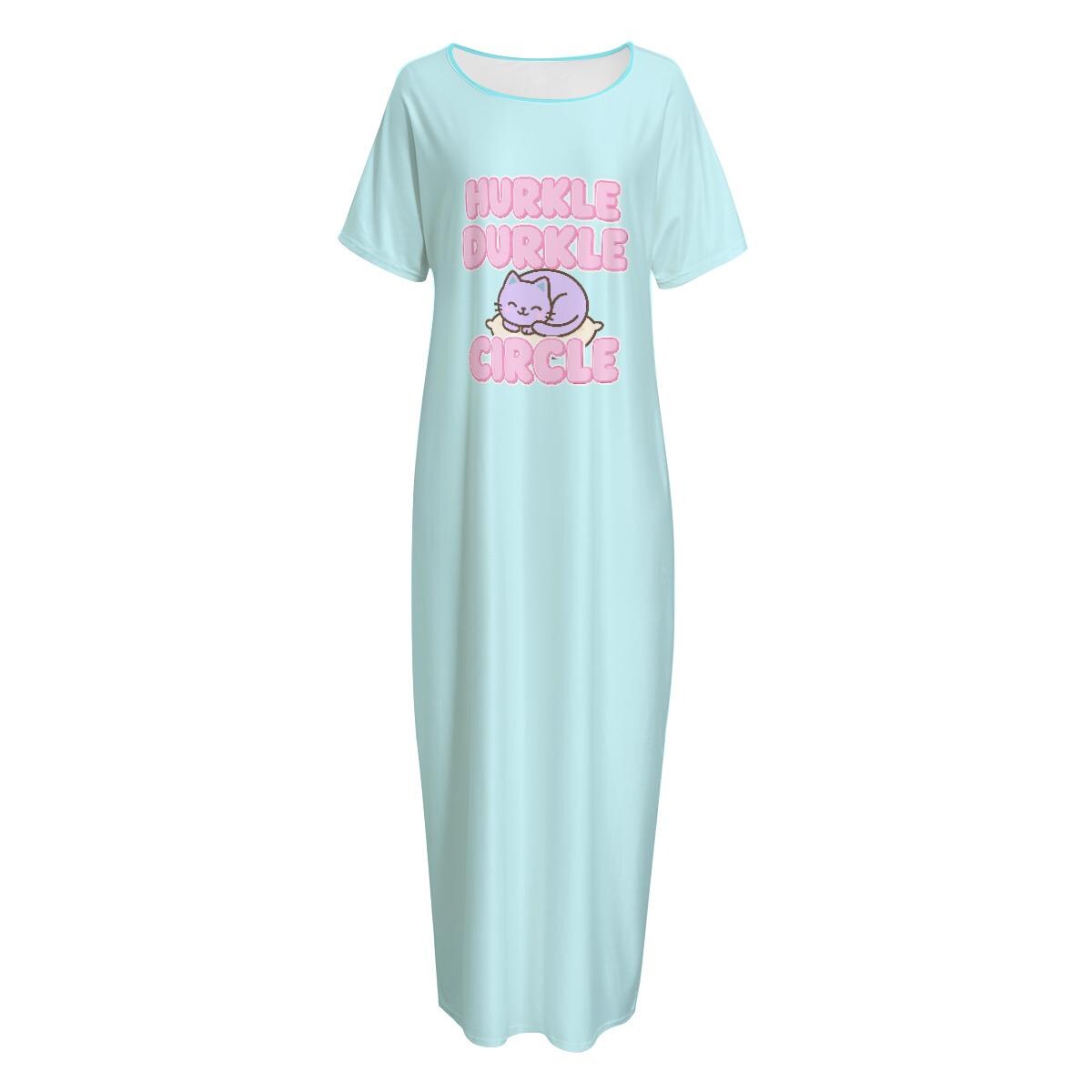 Kitty Hurkle Durkle Lounge Dress: Pastel Cat Comfort Sleepwear