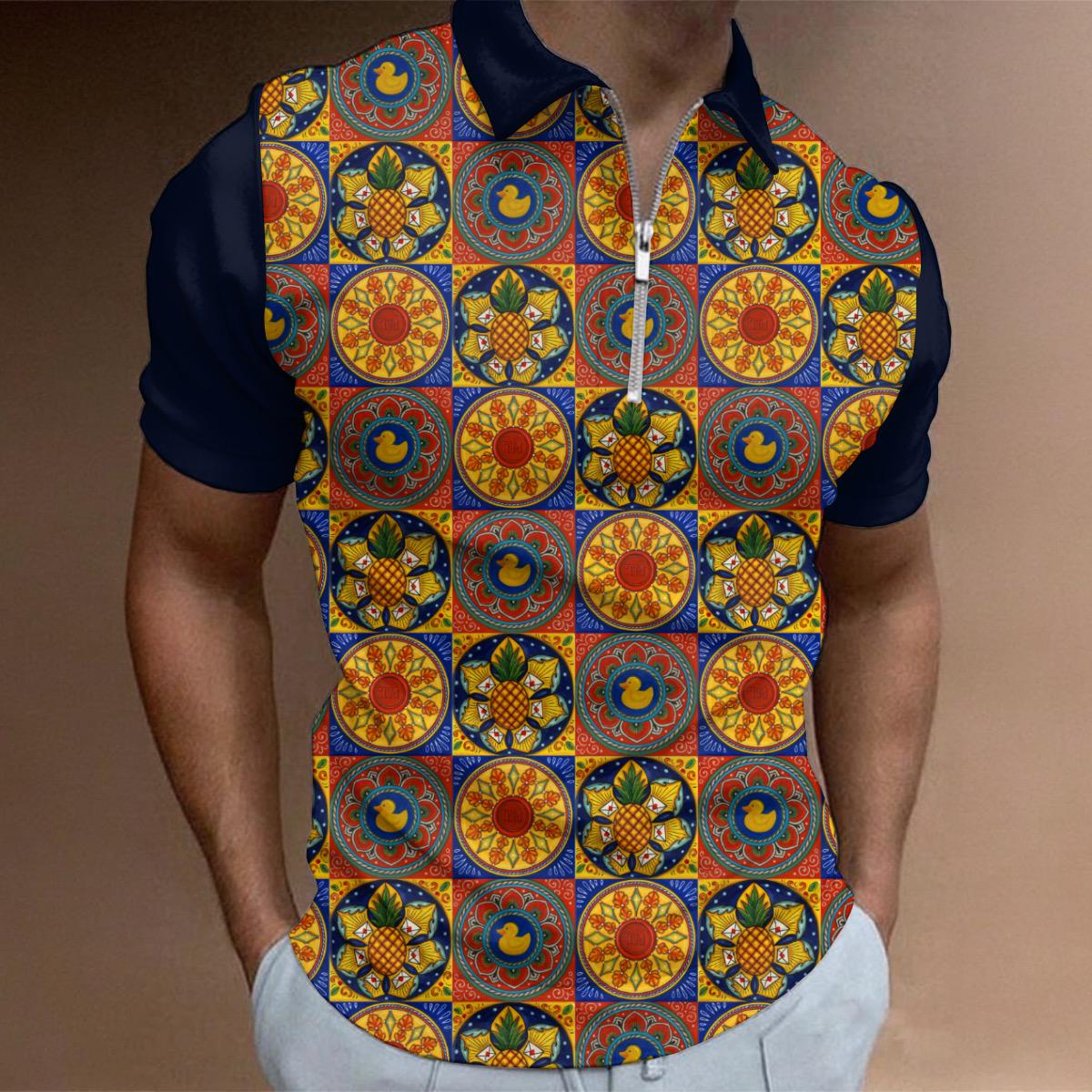 Taskmaster Inspired  Majolica Hawaiian Shirt | Men’s Tile Print  Button-Up