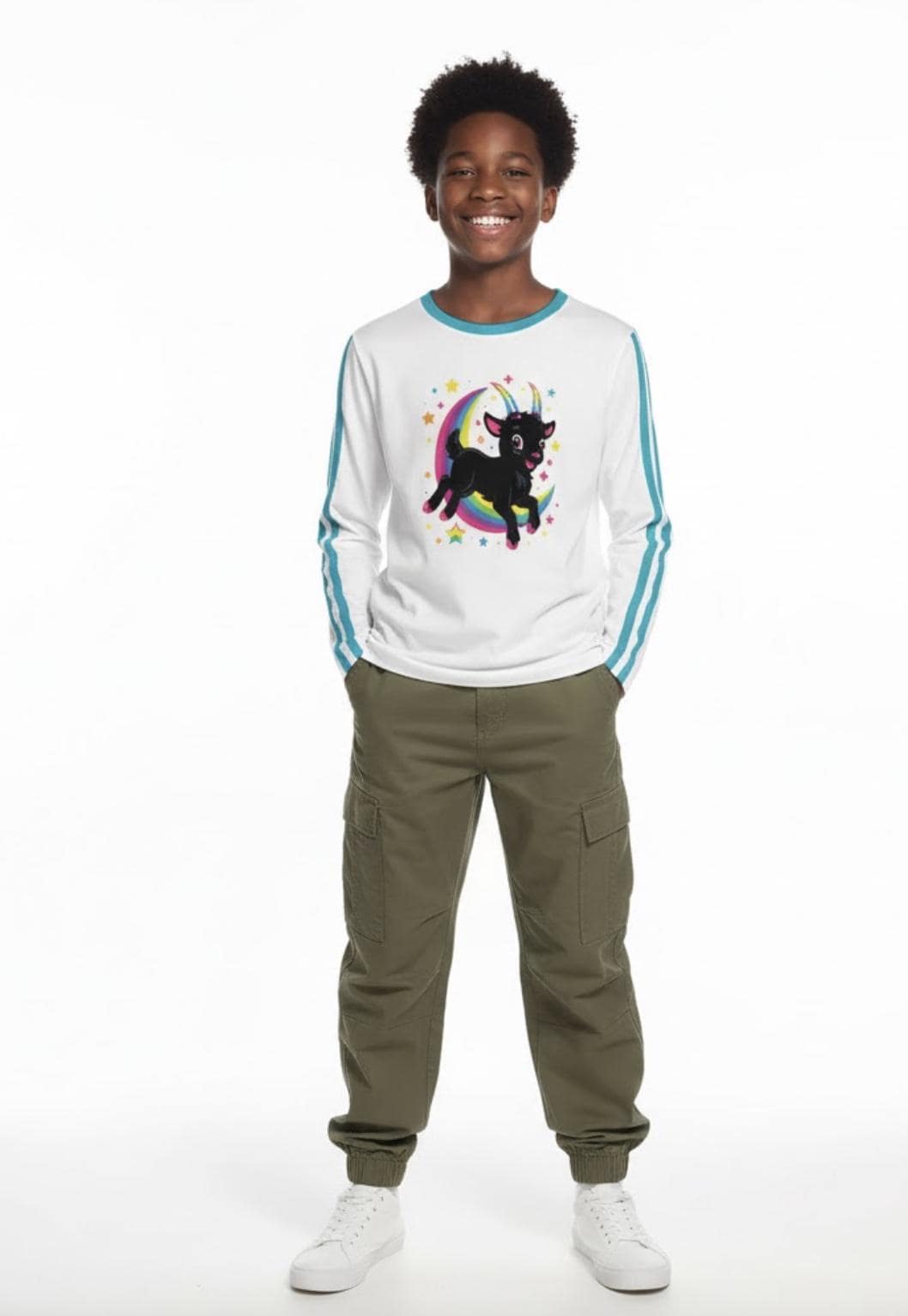 Whimsygoth Long Sleeve Tee: Black Phillip Goat, Witchy Y2K Style