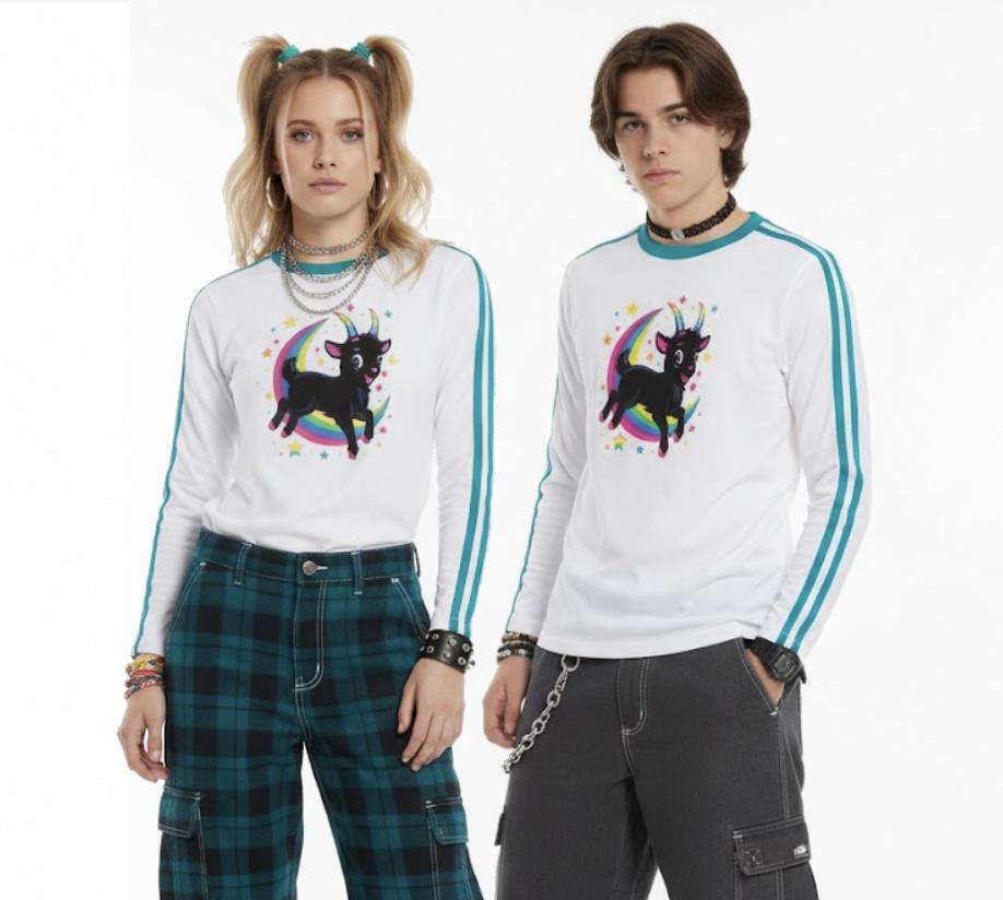 Whimsygoth Long Sleeve Tee: Black Phillip Goat, Witchy Y2K Style
