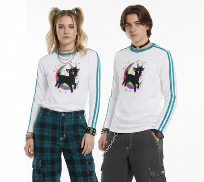 Whimsygoth Long Sleeve Tee: Black Phillip Goat, Witchy Y2K Style