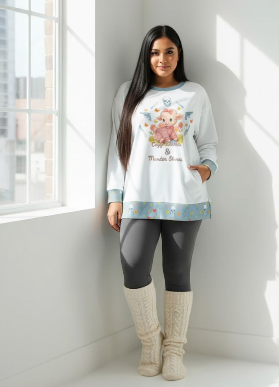 Cozy Clothes and Murder Shows Kitschy Sweatshirt