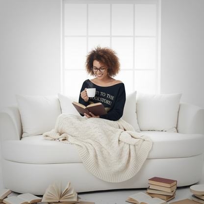 Away! To the Bookstore Off-Shoulder Sweatshirt