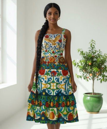 A Maze in Majolica Tiered Dress