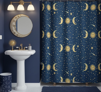 Meteor Shower Sun Moon Stars Shower Curtain – Whimsigoth Celestial Décor