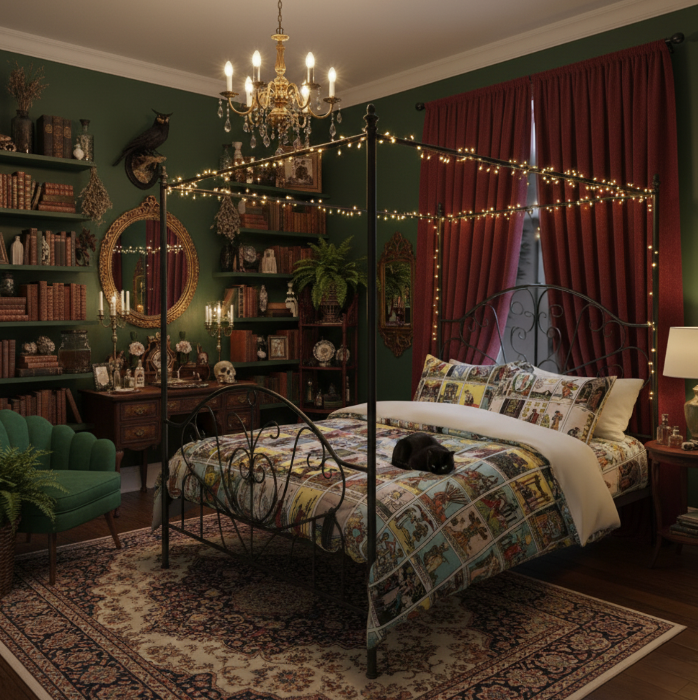 🔮 Tarot Card Patchwork Bed Set | Y2K Witchy Bedding | Fortune Telling Quilt Style Duvet Cover | Mystic Room Décor