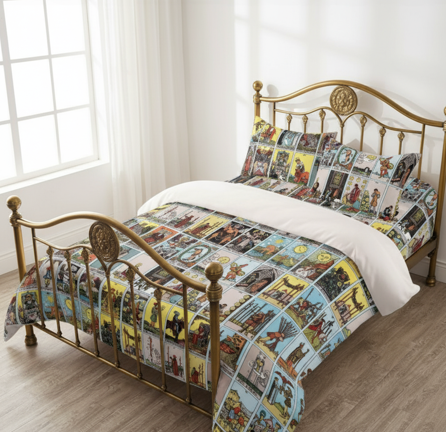 🔮 Tarot Card Patchwork Bed Set | Y2K Witchy Bedding | Fortune Telling Quilt Style Duvet Cover | Mystic Room Décor