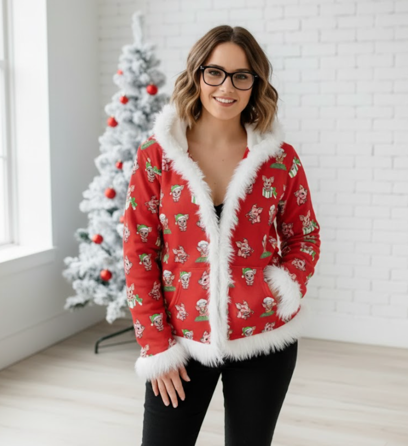 Peppermint Preston Velvet Shimmer Fur-Trimmed Hoodie