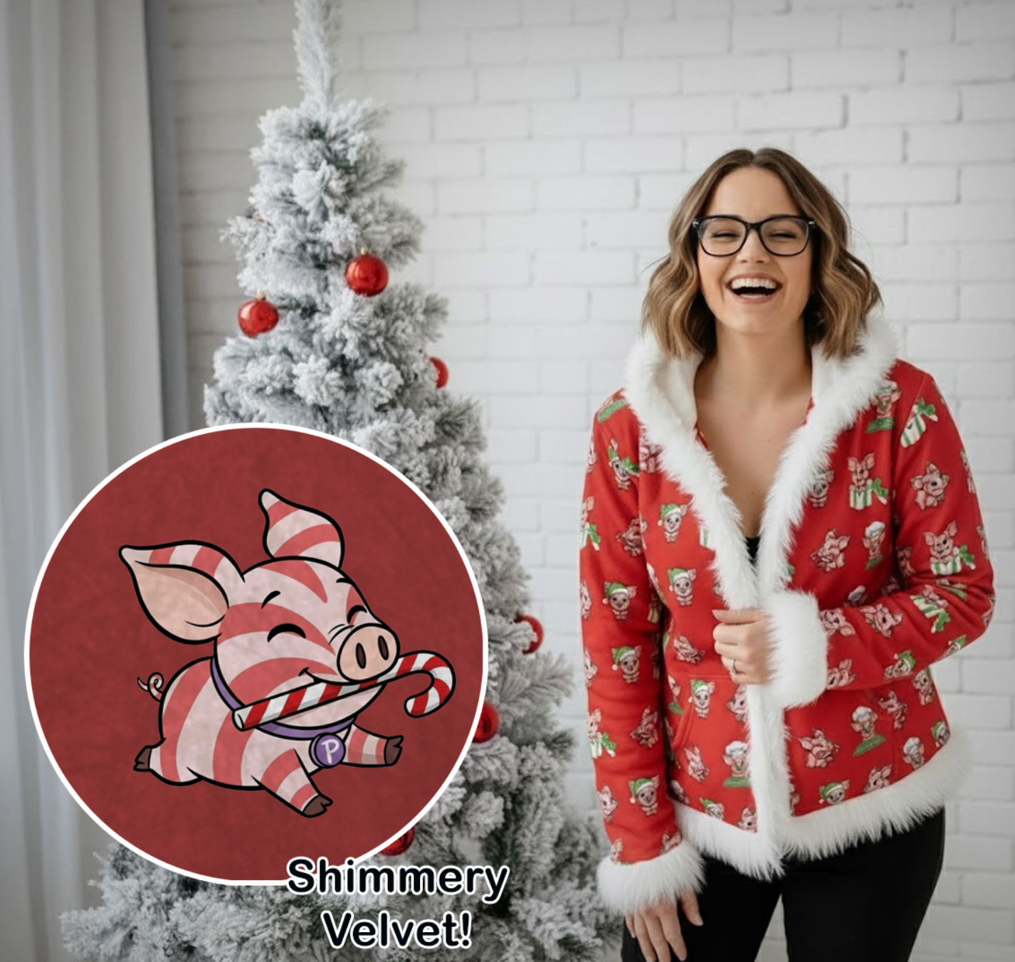 Peppermint Preston Velvet Shimmer Fur-Trimmed Hoodie